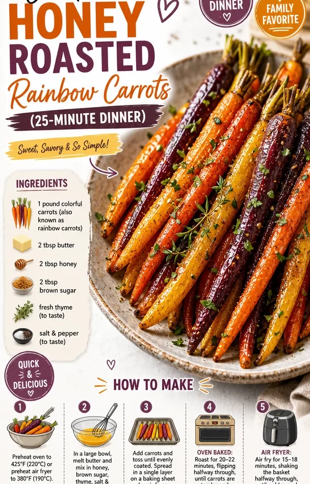 One-Pan Honey Roasted Rainbow Carrots served on a plate