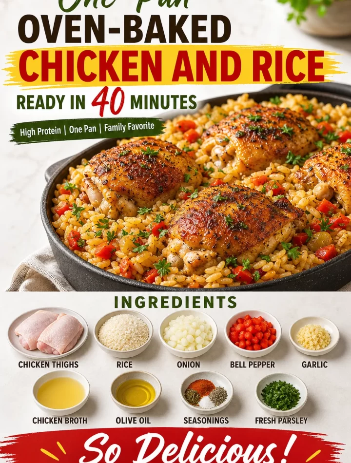 One-Pan Oven-Baked Chicken with Rice ready in 40 minutes