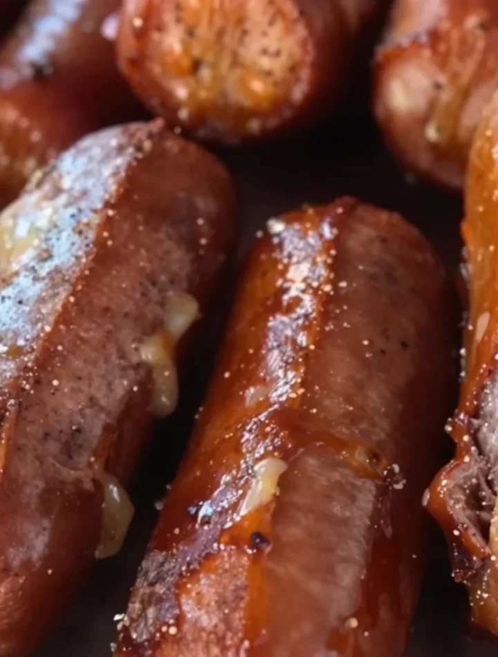 One-Pan Sticky-Sweet Baked Hot Dog Burnt Ends served on a plate