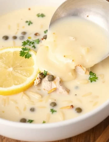 Creamy lemon chicken orzo soup in a pot, perfect for cozy weeknight meals