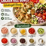 One-Pot Mediterranean Chicken Rice Bowls with fresh vegetables and herbs