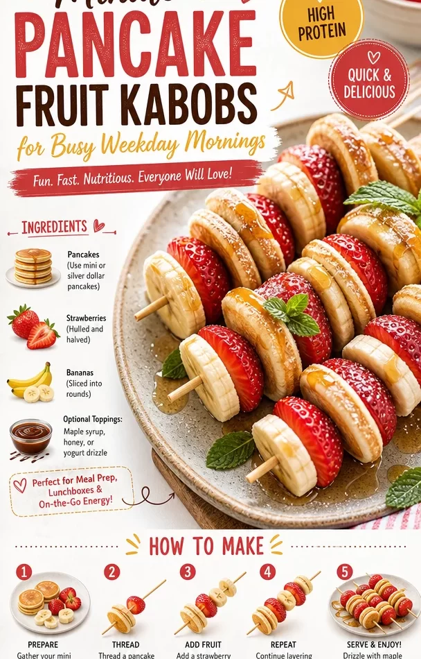 Delicious pancake kabobs with fresh fruit for a quick breakfast