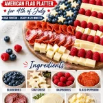 Patriotic charcuterie featuring an American Flag Platter for July 4th celebrations.