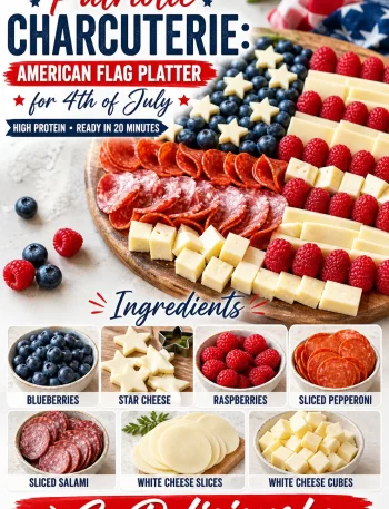 Patriotic charcuterie featuring an American Flag Platter for July 4th celebrations.
