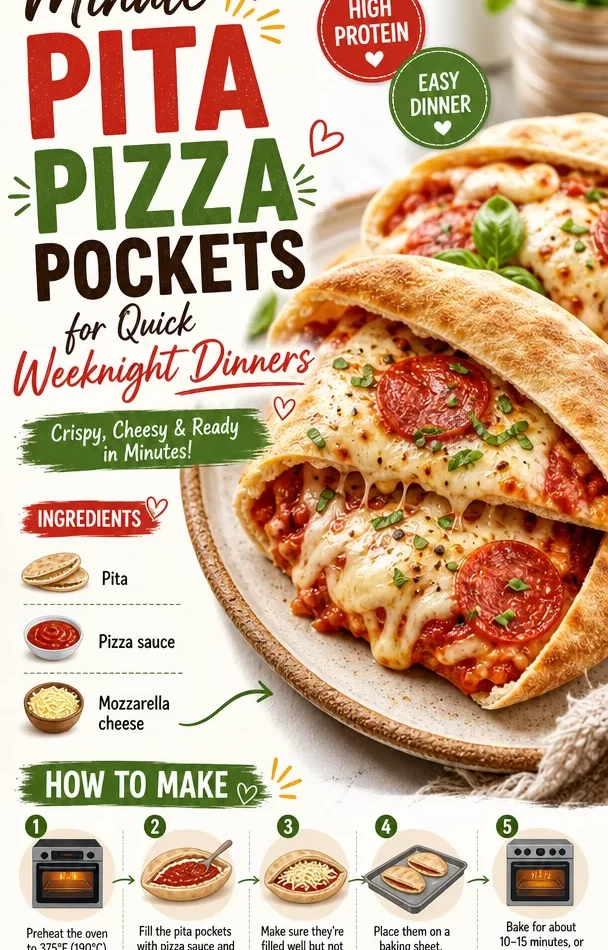 Pita pizza pockets filled with cheese and toppings for a quick dinner
