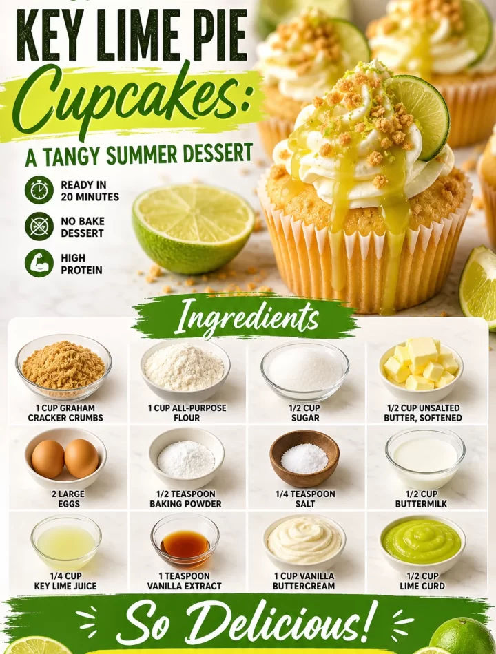 Delicious key lime pie cupcakes topped with creamy frosting and lime zest.