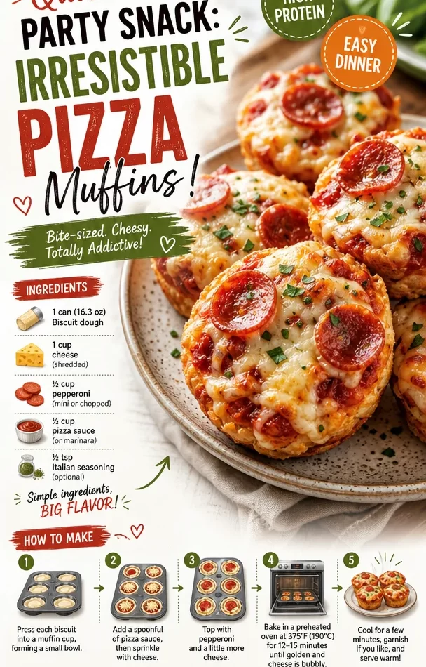 Delicious homemade pizza muffins served as a quick party snack