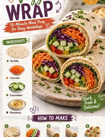 Colorful Rainbow Veggie Wrap prepared for quick and healthy weekday meals