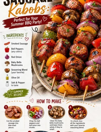 Delicious sausage kabobs grilled for a summer BBQ party
