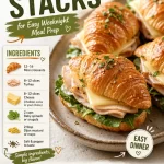 Turkey croissant stacks layered with turkey and cheese for easy meal prep