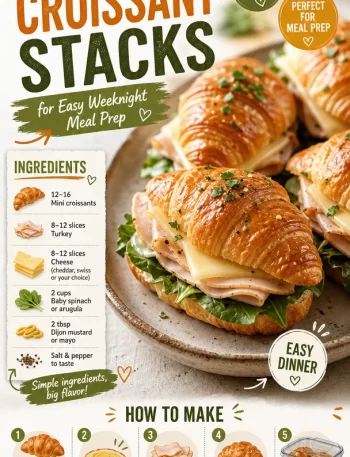 Turkey croissant stacks layered with turkey and cheese for easy meal prep