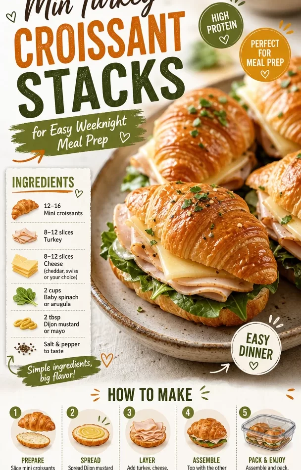 Turkey croissant stacks layered with turkey and cheese for easy meal prep