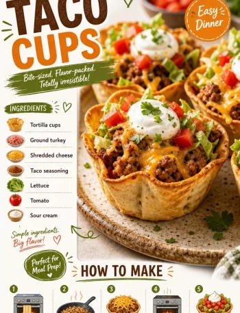 Delicious Turkey Taco Cups served on a plate, topped with fresh ingredients.