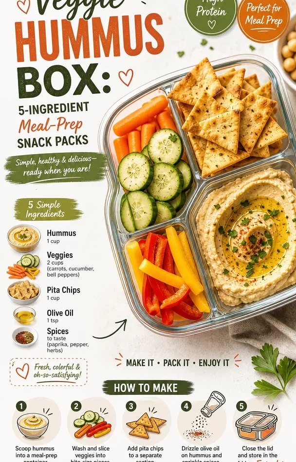 Veggie hummus box with 5-ingredient meal-prep snack packs for healthy snacking