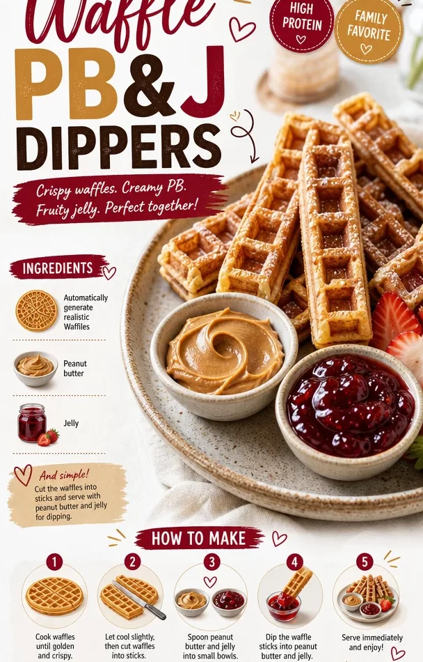 Delicious Waffle Dippers filled with peanut butter and jelly