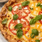 Delicious weeknight tomato pie with crispy crust and fresh tomatoes