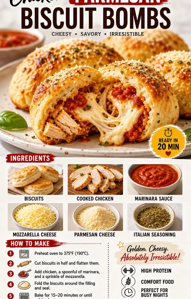 Savory Chicken Parmesan Biscuit Bombs ready to serve