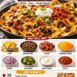 Delicious Cowboy Cheeseburger Nachos served in a pan with toppings.