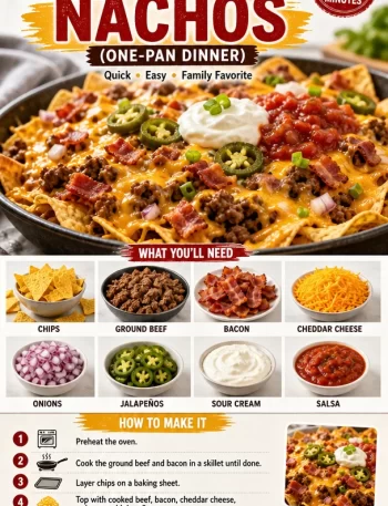 Delicious Cowboy Cheeseburger Nachos served in a pan with toppings.