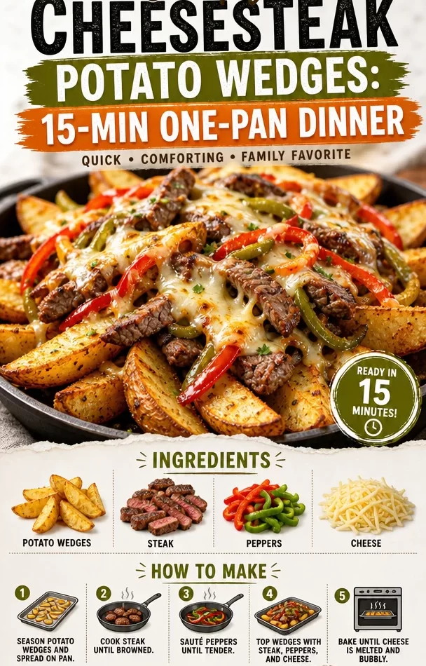 Crispy cheesesteak potato wedges on a plate, ready for a quick dinner.