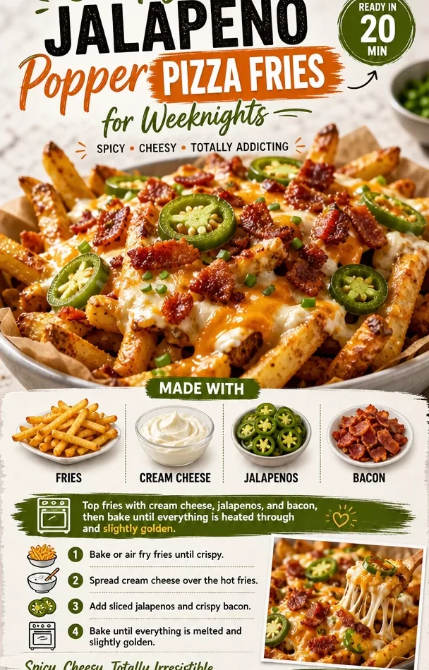 Crispy Jalapeño Popper Pizza Fries topped with cheese and jalapeños