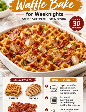 Crispy One-Pan Chicken Bacon Waffle Bake served on a plate