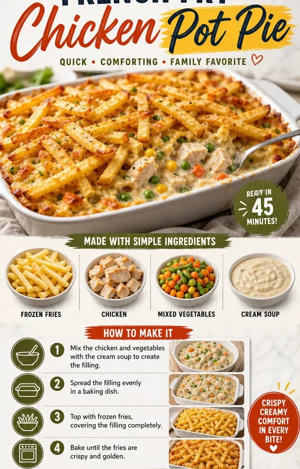 Delicious French Fry Chicken Pot Pie served in a rustic dish