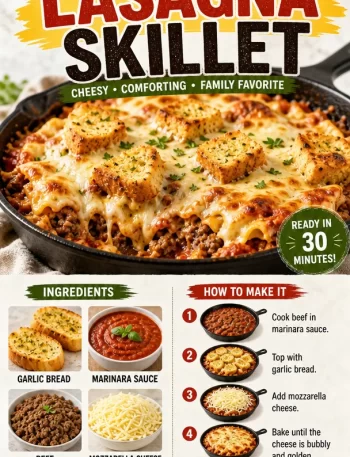 Delicious Garlic Bread Lasagna Skillet served in a cast-iron pan