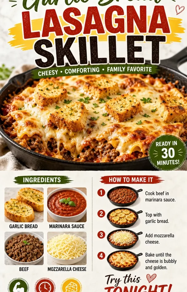 Delicious Garlic Bread Lasagna Skillet served in a cast-iron pan