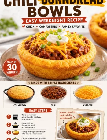 Delicious loaded chili cornbread bowls ready for dinner