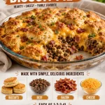 Delicious Loaded Cowboy Biscuit Pie fresh from the oven, garnished and ready to serve.