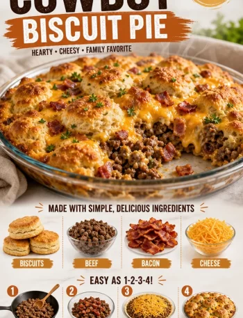 Delicious Loaded Cowboy Biscuit Pie fresh from the oven, garnished and ready to serve.