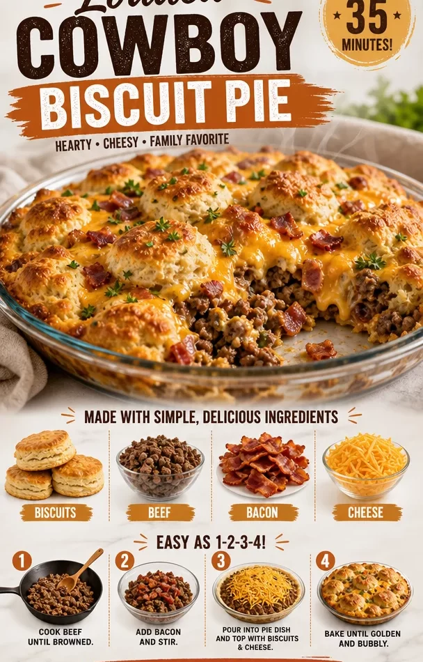 Delicious Loaded Cowboy Biscuit Pie fresh from the oven, garnished and ready to serve.