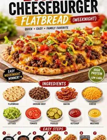One-Pan 30-Min Bacon Cheeseburger Flatbread ready to serve on a table.
