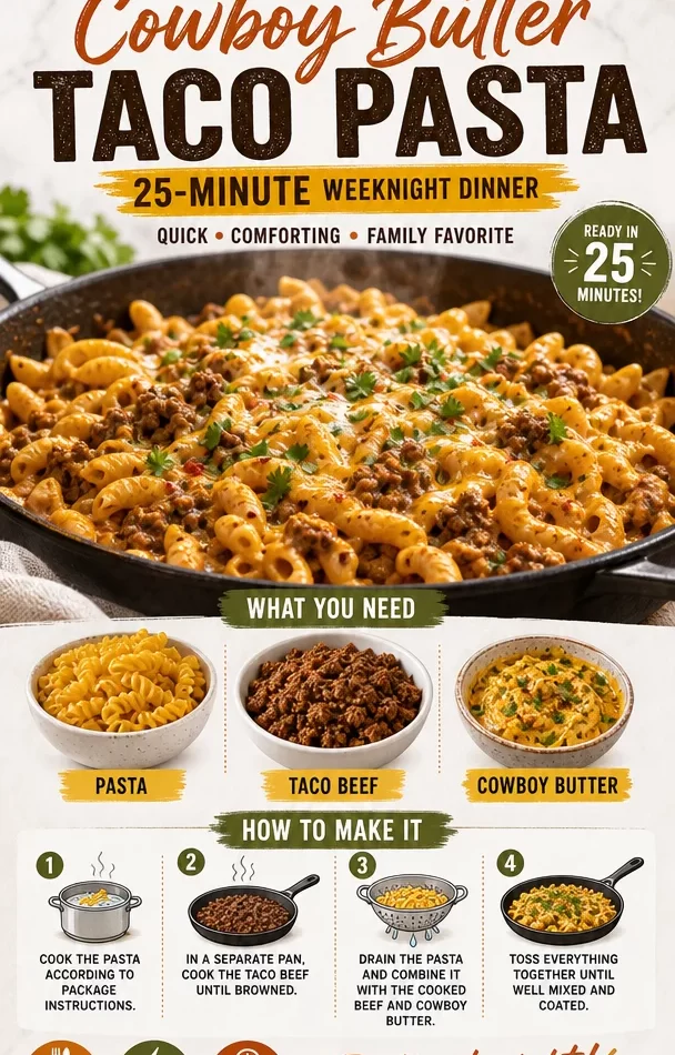 One-Pan Cowboy Butter Taco Pasta cooked in a skillet