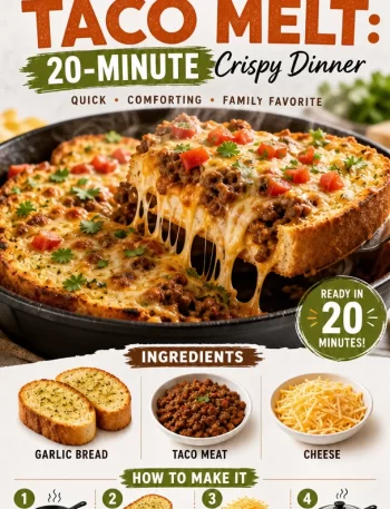 One-Pan Garlic Bread Taco Melt served on a plate, showcasing crispy, cheesy layers.