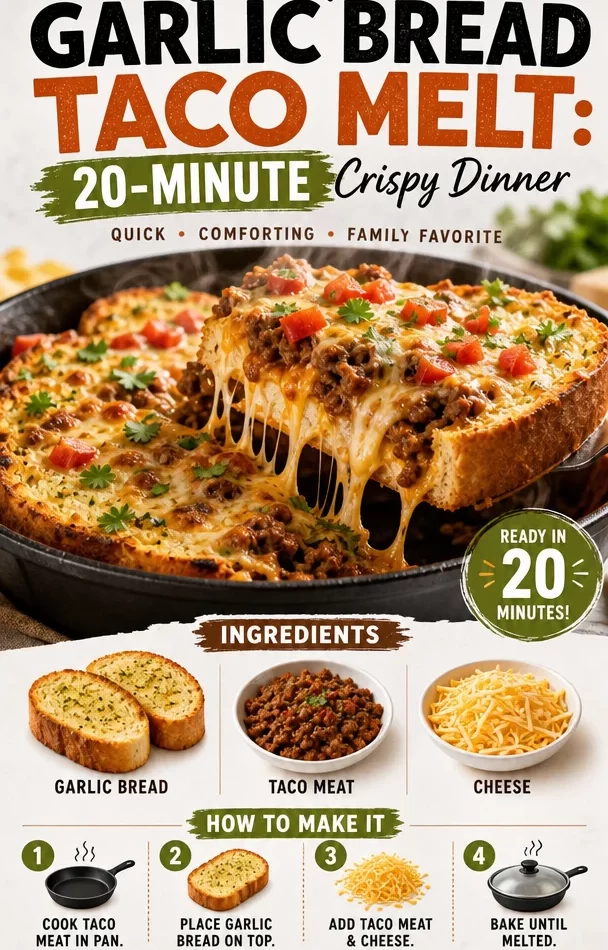One-Pan Garlic Bread Taco Melt served on a plate, showcasing crispy, cheesy layers.