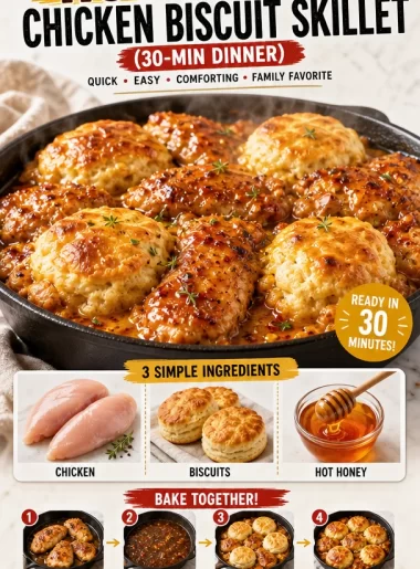 One-Pan Hot Honey Chicken Biscuit Skillet for a quick dinner recipe