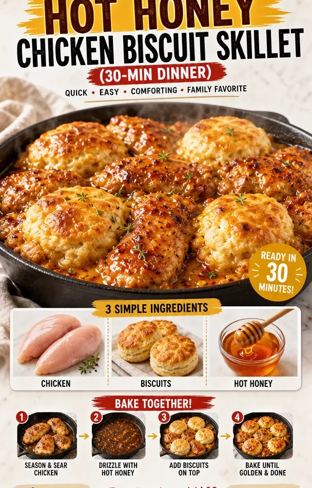 One-Pan Hot Honey Chicken Biscuit Skillet for a quick dinner recipe
