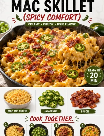 Loaded jalapeno mac skillet, a spicy comfort food in a one-pan recipe.