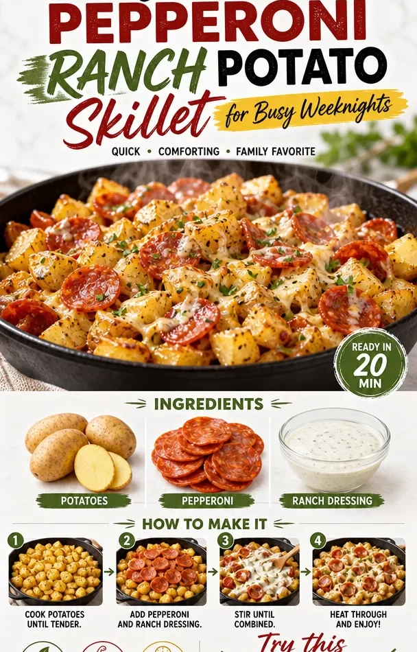 Delicious one-pan pepperoni ranch potato skillet for easy weeknight dinners