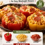 One-Pan Pizza Mac Stuffed Peppers served on a plate