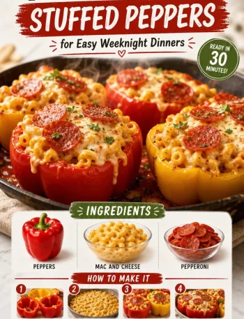 One-Pan Pizza Mac Stuffed Peppers served on a plate