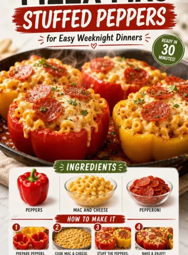 One-Pan Pizza Mac Stuffed Peppers served on a plate