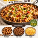 One-Pan Pretzel-Crust Taco Bake ready for serving, a delicious quick dinner option.