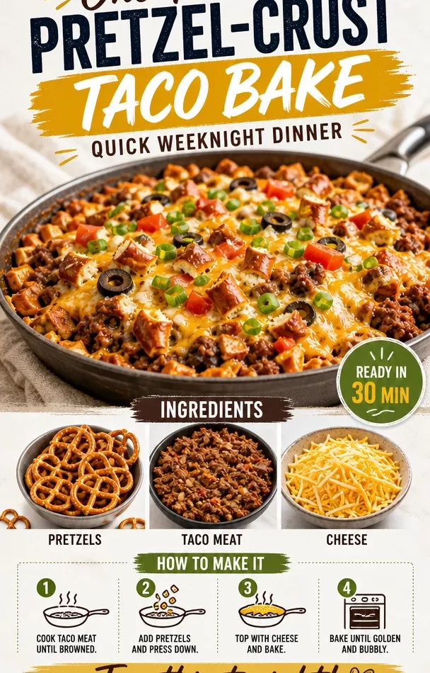 One-Pan Pretzel-Crust Taco Bake ready for serving, a delicious quick dinner option.