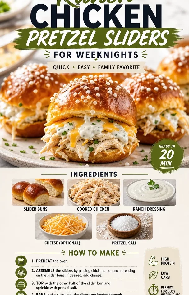 Ranch Chicken Pretzel Sliders served on a platter, ideal for weeknight dinners.
