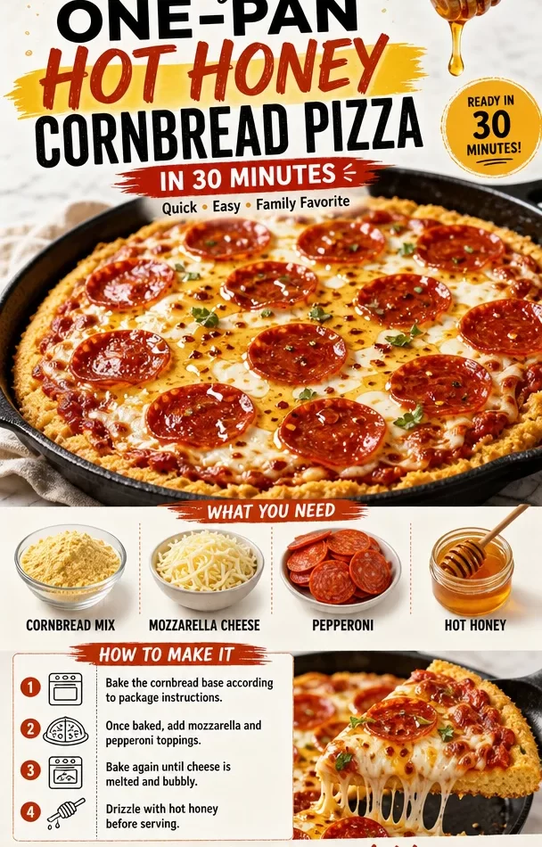 Delicious one-pan hot honey cornbread pizza ready in 30 minutes