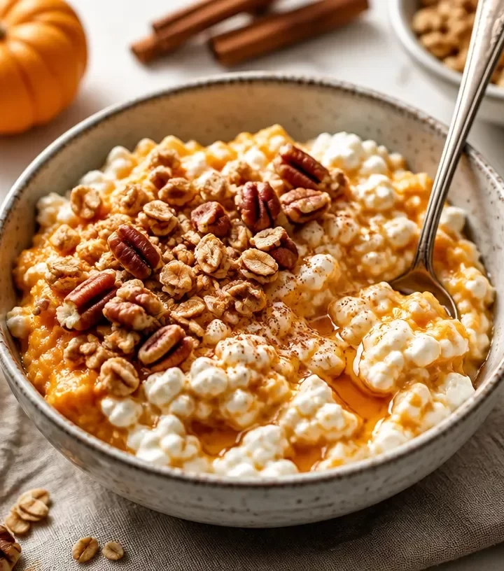 Autumn Pumpkin Cottage Cheese Bowl with high-protein ingredients