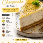 No-bake creamy high-protein lemon poppy seed cheesecake slice on a plate